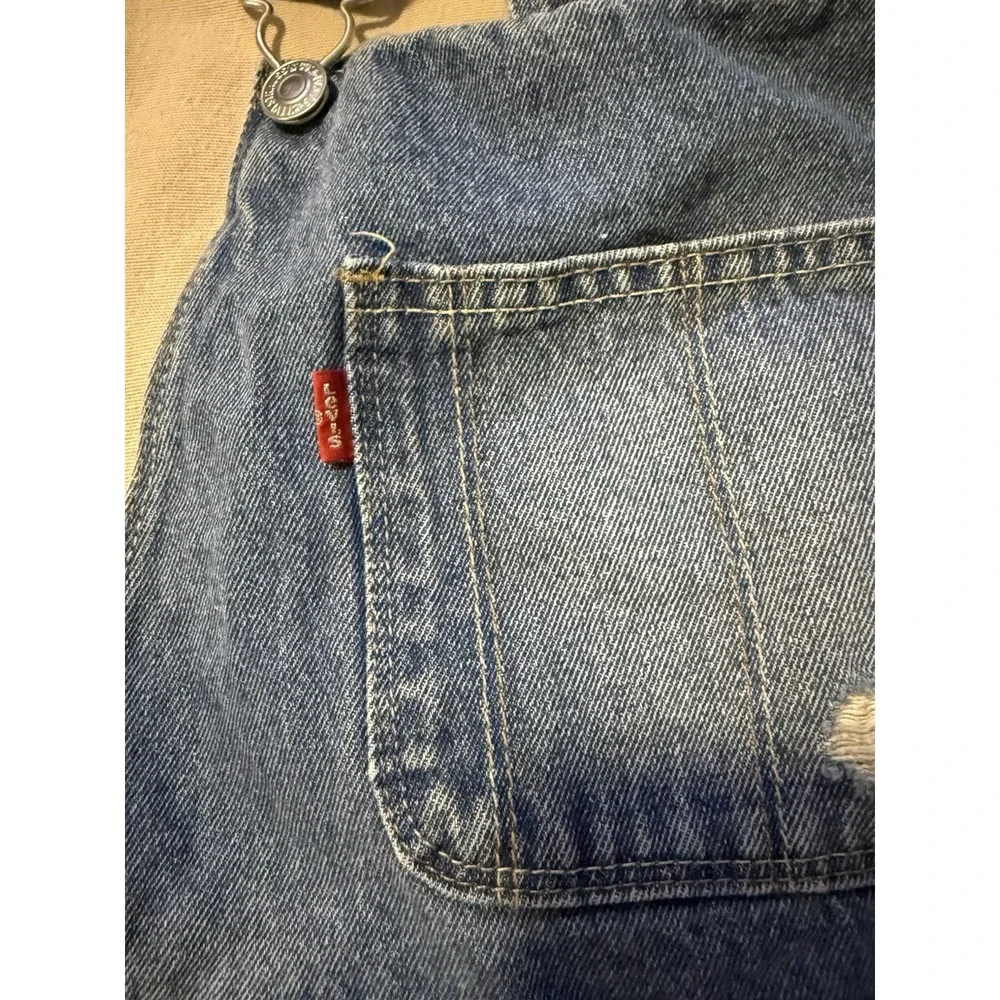 Levis Girls Denim Shortalls Bib Overall Shorts Country Distressed Size 7 12